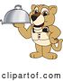 Vector Illustration of a Cartoon Lion Cub School Mascot Waiter Holding a Cloche Platter by Mascot Junction