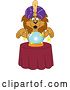 Vector Illustration of a Cartoon Lion Mascot Fortune Teller Looking into a Crystal Ball, Symbolizing Being Proactive by Mascot Junction
