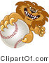 Vector Illustration of a Cartoon Lion Mascot Grabbing a Baseball by Mascot Junction
