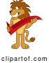 Vector Illustration of a Cartoon Lion Mascot Holding a Check Mark, Symbolizing Acceptance by Mascot Junction