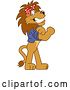 Vector Illustration of a Cartoon Lion Mascot Riveter Wearing a Bandana and Flexing Muscles, Symbolizing Determination by Mascot Junction