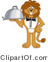 Vector Illustration of a Cartoon Lion Mascot Serving a Platter by Mascot Junction