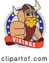 Vector Illustration of a Cartoon Male Viking School Mascot Giving a Thumb up on a Badge by Mascot Junction