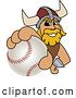 Vector Illustration of a Cartoon Male Viking School Mascot Grabbing a Baseball by Mascot Junction