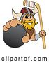 Vector Illustration of a Cartoon Male Viking School Mascot Holding a Hockey Puck and Stick by Mascot Junction