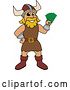 Vector Illustration of a Cartoon Male Viking School Mascot Holding Cash Money by Mascot Junction