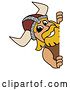 Vector Illustration of a Cartoon Male Viking School Mascot Looking Around a Sign by Mascot Junction