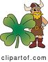 Vector Illustration of a Cartoon Male Viking School Mascot with a St Patricks Day Clover by Mascot Junction