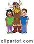 Vector Illustration of a Cartoon Male Viking School Mascot with Students by Mascot Junction
