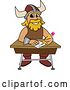 Vector Illustration of a Cartoon Male Viking School Mascot Writing at a Desk by Mascot Junction