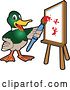 Vector Illustration of a Cartoon Mallard Duck School Mascot Painting Art on a Canvas by Mascot Junction