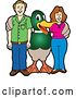 Vector Illustration of a Cartoon Mallard Duck School Mascot Posing with Parents by Mascot Junction