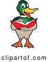 Vector Illustration of a Cartoon Mallard Duck School Mascot Reading a Book by Mascot Junction