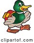 Vector Illustration of a Cartoon Mallard Duck School Mascot Student Walking by Mascot Junction
