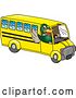 Vector Illustration of a Cartoon Mallard Duck School Mascot Waving and Driving a Bus by Mascot Junction