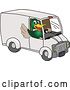 Vector Illustration of a Cartoon Mallard Duck School Mascot Waving and Driving a Delivery Van by Mascot Junction