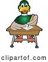 Vector Illustration of a Cartoon Mallard Duck School Mascot Writing at a Desk by Mascot Junction