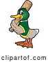 Vector Illustration of a Cartoon Mallard Duck School Sports Mascot Baseball Player Batting by Mascot Junction