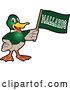 Vector Illustration of a Cartoon Mallard Duck School Sports Mascot Holding up a Flag by Mascot Junction