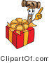 Vector Illustration of a Cartoon Mallet Mascot Standing by a Christmas Present by Mascot Junction