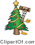 Vector Illustration of a Cartoon Mallet Mascot Waving and Standing by a Decorated Christmas Tree by Mascot Junction