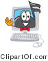 Vector Illustration of a Cartoon Music Note Mascot Waving from Inside a Computer Screen by Mascot Junction