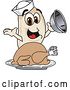 Vector Illustration of a Cartoon Navy Bean Mascot Serving a Roasted Thanksgiving Turkey by Mascot Junction