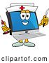 Vector Illustration of a Cartoon Nurse PC Computer Mascot Holding a Syringe and Scalpel by Toons4Biz