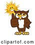 Vector Illustration of a Cartoon Owl School Mascot and Happy Sun Giving Thumbs up by Mascot Junction