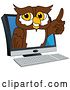 Vector Illustration of a Cartoon Owl School Mascot Emerging from a Computer by Mascot Junction