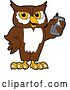 Vector Illustration of a Cartoon Owl School Mascot Holding a Cell Phone by Mascot Junction