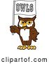 Vector Illustration of a Cartoon Owl School Mascot Holding a Flag by Mascot Junction