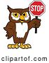 Vector Illustration of a Cartoon Owl School Mascot Holding a Stop Sign by Toons4Biz