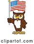 Vector Illustration of a Cartoon Owl School Mascot Holding an American Flag by Mascot Junction