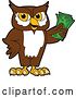 Vector Illustration of a Cartoon Owl School Mascot Holding Cash Money by Mascot Junction