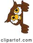 Vector Illustration of a Cartoon Owl School Mascot Looking Around a Sign by Mascot Junction