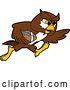 Vector Illustration of a Cartoon Owl School Mascot Playing Football by Mascot Junction