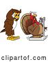 Vector Illustration of a Cartoon Owl School Mascot Watching a Turkey Bird Weigh Itself by Toons4Biz