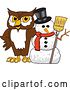 Vector Illustration of a Cartoon Owl School Mascot with a Christmas Snowman by Mascot Junction