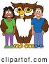 Vector Illustration of a Cartoon Owl School Mascot with Students by Mascot Junction