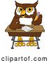 Vector Illustration of a Cartoon Owl School Mascot Writing at a Desk by Mascot Junction