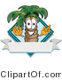 Vector Illustration of a Cartoon Palm Tree Mascot over a Blank Banner on a Travel Business Label Logo by Mascot Junction