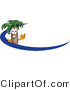 Vector Illustration of a Cartoon Palm Tree Mascot Waving and Standing Behind a Blue Dash on an Employee Nametag or Business Logo by Mascot Junction