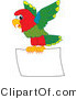 Vector Illustration of a Cartoon Parrot Mascot Flying a Blank Sign by Mascot Junction