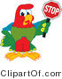 Vector Illustration of a Cartoon Parrot Mascot Holding a Stop Sign by Mascot Junction