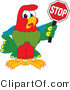 Vector Illustration of a Cartoon Parrot Mascot Holding a Stop Sign by Toons4Biz