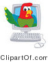 Vector Illustration of a Cartoon Parrot Mascot in a Computer by Mascot Junction