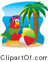 Vector Illustration of a Cartoon Parrot Mascot with a Beach Ball by Toons4Biz