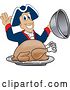 Vector Illustration of a Cartoon Patriot Mascot Serving a Roasted Thanksgiving Turkey by Mascot Junction