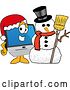 Vector Illustration of a Cartoon PC Computer Mascot by a Christmas Snowman by Mascot Junction